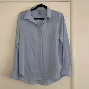 Womens H&M Button Up Collared Dress Shirt Baby Blue Size 6